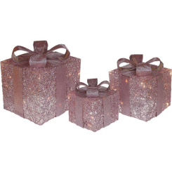 Аксесуари для свят - Декоративні подарунки з підсвіткою під ялинку (3 шт. рожеві) 20см 25см 30см BonaDi DP219498
