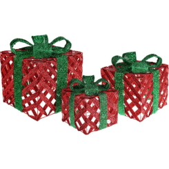 Аксессуары для праздников - Декоративная композиция - 3 коробки с LED-подсветкой красный с зеленым Bona DP69605