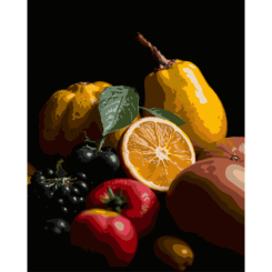 Товари для малювання - Картина за номерами Strateg Цитрусовий натюрморт на чорному фоні 40 х 50 (AH1262)