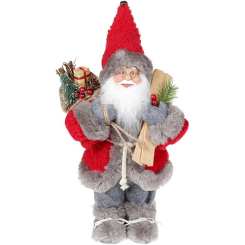 Аксессуары для праздников - Новогодняя фигурка Санта с лыжами 30см (мягкая игрушка), красный с серым Bona DP73681