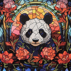 Мозаика - Алмазная картина Strateg Панда среди роз 30 х 30 см (DEEX16305)