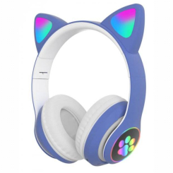 Портативні колонки та навушники - Повнорозмірні навушники бездротові Cat Headset M23 Bluetooth з RGB підсвічуванням та котячими вушками Blue (CPK 7695/3)