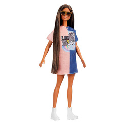 Ляльки - Лялька Barbie Fashionistas Брюнетка у сукні із принтом (FBR37/FXL43)