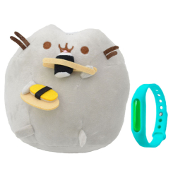 Мягкие животные - Набор Мягкая игрушка Pusheen cat с суши Gray и Детский силиконовый браслет от комаров (vol-1088)