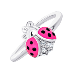 Ювелирные украшения - Кольцо UmaUmi Fly Божья коровка блестящее с розовой эмалью и фианитами (2210000018600)