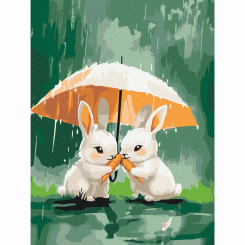 Товары для рисования - Картина по номерам Brushme Два зайчонка под зонтиком 30х40 см (KBS0194)