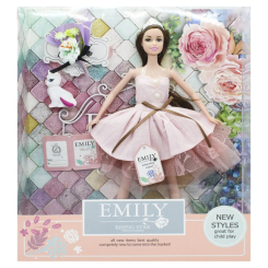 Куклы - Кукла Shantou Jinxing Emily Брюнетка в розовом платье с котиком (QJ077A)