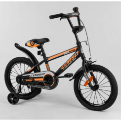 Велосипеды - Велосипед CORSO 16" (собран на 75%) стальная рама, стальные противоударные диски с усиленной спицей Black/Orange (101999)