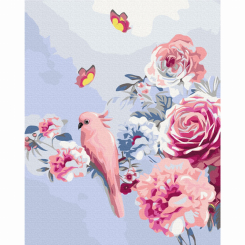 Товари для малювання - Картина за номерами Brushme Папуга в квітах (BS33352)