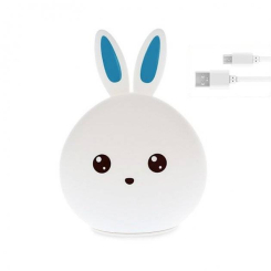 Ночники, проекторы - Силиконовый детский ночник Зайчик Dream Light - Bunny аккумуляторный, LED RGB 7 режимов свечения, мягкий светильник игрушка Белый с синим (EL-543-13/1)