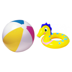 Для пляжа и плавания - Набор Jilong 1225 Мяч надувной 60 см 67101 + Круг надувной Желтый Морской конек 47212 (JL47212_yellow)