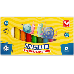 Набори для ліплення - Пластилін восковий Школярик з блискітками 12 кольорів (303107001-UA)