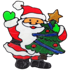 Аксесуари для свят - Силіконова наклейка на скло "Санта Клаус з ялинкою 2" Bambi 13-64-06 20 х 25 см (63716)