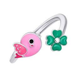 Ювелірні прикраси - Каблучка UmaUmi Fly Пташечка із рожевою та зеленою емаллю (2210000018686)