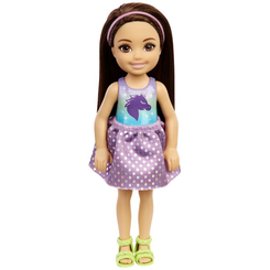 Куклы - Кукла Barbie Club Chelsea Брюнетка в фиолетовом топе с единорогом (DWJ33/GXT39)