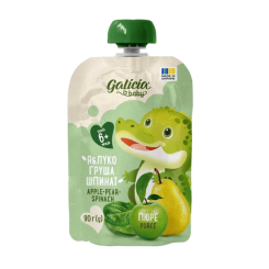 Сладости - Пюре Galicia Baby яблочно-грушево-шпинатная 90 г (4820209564426)