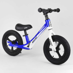 Біговели - Біговел дитячий з надувними колесами, магнієвою рамою та магнієвими дисками + підніжка Corso White/Blue (99983)