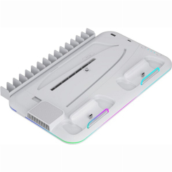 Меблі для геймерів - ​Підставка для PS5 Canyon CS-51 RGB Slim/DE з охолодженням і зарядкою для геймпадів White (CND-CSPS5W-1)