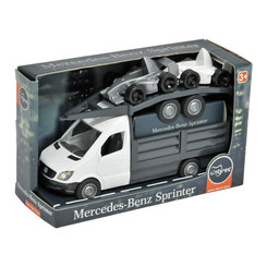 Транспорт і спецтехніка - Машинка Tigres Бортова Mercedes-Benz Sprinter із лафетом біла 1:24 (39670)