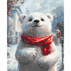 Товари для малювання - ​Картина за номерами Brushme Ведмежатко з червоним шарфом (BS54188)