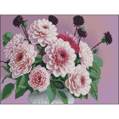 Мозаїка - Алмазна картина Strateg Жоржини у вазоні 30 х 40 см (FZ3040-22)