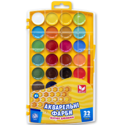 Канцтовары - Краски акварельные медовые Школярик 32 цвета (302023002-UA)