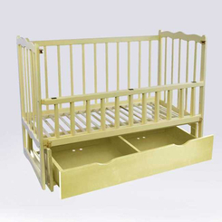 Детская мебель - Кроватка деревянная Маятник с шухлядой и откидным бортиком "Сон" слоновая кость (78133)