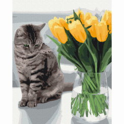 Товари для малювання - Картина за номерами Brushme Котик з тюльпанами (BS52638) Товари для малювання - Картина за номерами Brushme Котик з тюльпанами (BS52638)