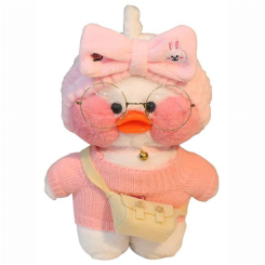 М'які тварини - М'яка іграшка качечка LaLafanfan Милашка в окулярах рожевому светрі, з сумочкою 30 см UT-5 (766283)