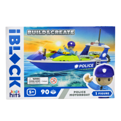 Конструкторы с уникальными деталями - Конструктор IBLOCK Build & create Police motorboat 90 деталей (KH41/002/2)