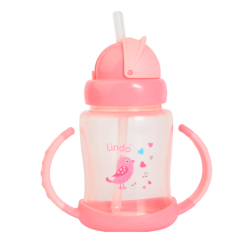 Товари для догляду - Поїльник Lindo з силіконовою трубочкою рожевий (8850217500402)