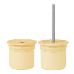 Дитячий посуд та аксесуари - Чашка-контейнер з трубочкою силіконова MinikOiOi Sip + Snack Mellow Yellow Powder Grey (101100103)