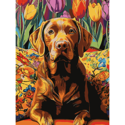 Товары для рисования - Картина по номерам Strateg Пес среди тюльпанов 30 х 40 см (SS-1288)