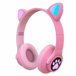 Портативні колонки та навушники - Дитячі навушники з вушками CatEar ME-3CE Bluetooth бездротові з LED підсвічуванням та MicroSD до 32Гб Pink (GD HS-309/3)