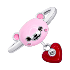 Ювелірні прикраси - Каблучка UmaUmi Ведмежатко з серцем із рожевою, червоною емаллю та фіанітом (2210000018327)