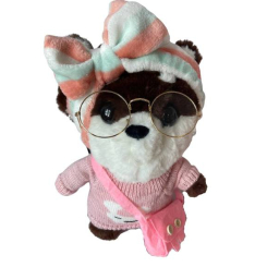 Мягкие животные - Мягкая игрушка собачка LaLafanfan в одежде с очками 30 см (hub_he17u1)
