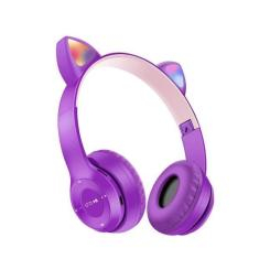 Портативні колонки та навушники - Навушники UKC Bluetooth з вушками та підсвічуванням Cat Miu Star P47 Фіолетові (16341059345)