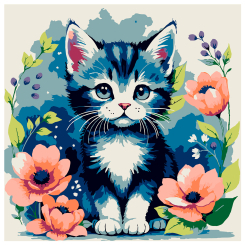 Товары для рисования - Картина по номерам Strateg Кот среди цветов 20 х 20 (HH8029)