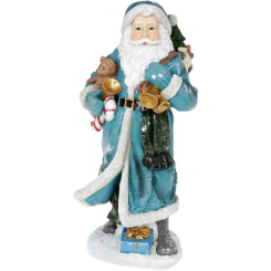 Аксесуари для свят - Новорічна фігурка Санта з дзвіночками 21х18.5х45см, бірюза зі сріблом Bona DP73724