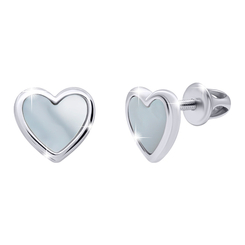 Ювелірні прикраси - Сережки UMa&UMi Серце з перламутром білі (1119583284833)