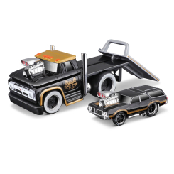 Транспорт і спецтехніка - Ігровий набір Maisto Muscle machines Трейлер-транспортер та машинка 1966 Chevrolet C60 Flatbed та 1970 Oldsmobile Vista Causea (11532/6)
