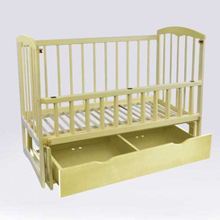 Детская мебель - Кроватка деревянная Маятник с шухлядой и откидным бортиком "Спим" слоновая кость (78130)