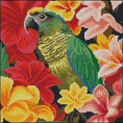 Мозаика - Алмазная картина Strateg Попугай в цветах 30 х 30 см (FZ3030-38)