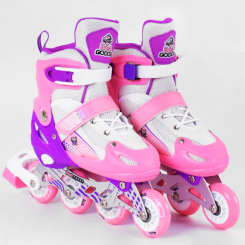 Ролики дитячі - Роликові ковзани в сумці Best Roller 34-37 PVC колеса, що світяться Pink (98868)