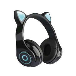 Портативные колонки и наушники - Полноразмерные наушники беспроводные Cat Headset Y 047 Bluetooth с подсветкой и кошачьими ушками Black (SMT 14857/1)