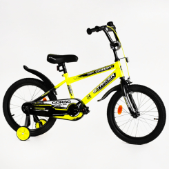 Велосипеды - Детский велосипед с багажником и доп колесами CORSO Striker 18" Yellow (115264)