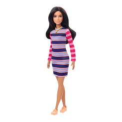 Куклы - Кукла Barbie Fashionistas брюнетка в полосатом платье (GYB02)