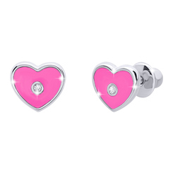 Ювелірні прикраси - Сережки UMa&UMi Серце з камінчиком рожеві (2568656391289)