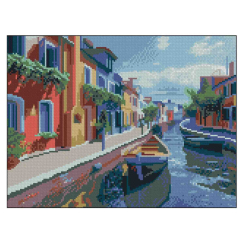 Мозаїка - Алмазна картина Strateg Вуличка з човнами (4823113898281)