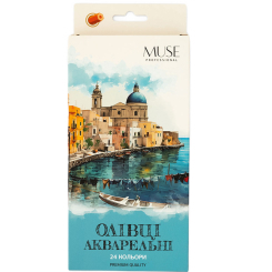Канцтовари - Олівці акварельні MUSE Шестигранні з пензликом та чинкою 24 кольори (106M-24)